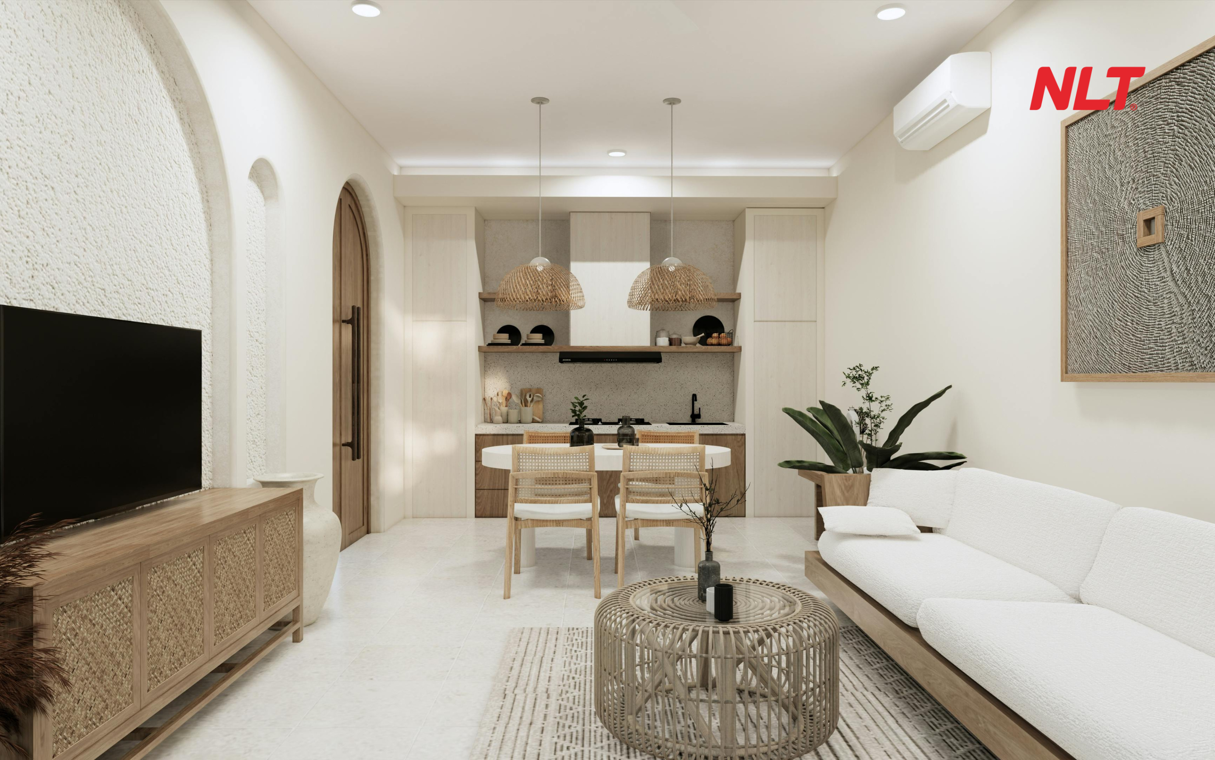 Gạch Porcelain Lát phòng khách bằng gạch porcelain 600×1200 ít mạch tạo cảm giác thoáng rộng